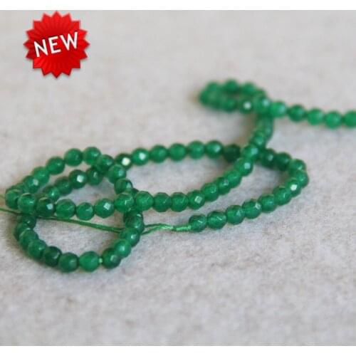 Min Order1)4mm Faceted New Green chalcedony beads Round shape stones Loose DIY Beads 15" Jewelry making design wholesale