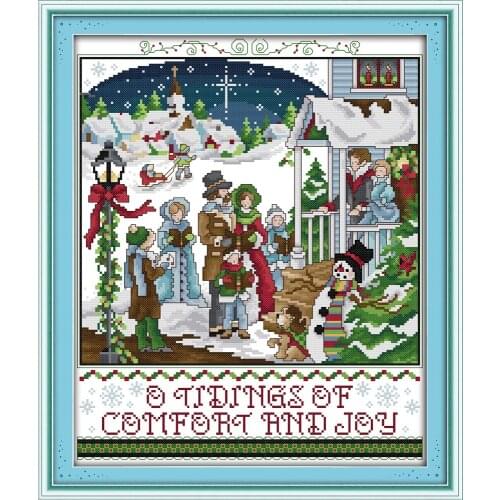 A tidings of comfort and joy cross stitch kit people Aida count 14ct 11ct printed embroidery DIY handmade needlework supply