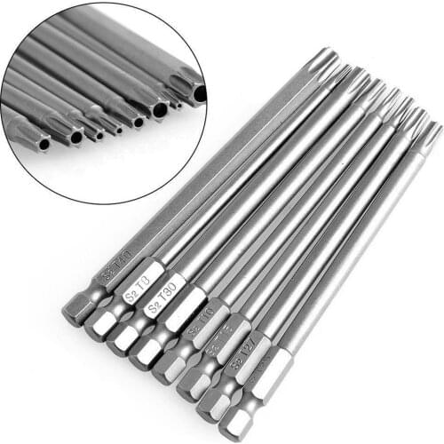 8Pcs 100mm Long Magnetic Hex Torx Screwdriver Bits Electric Screwdriver Set S2 PH0,PH1,PH2 Repair Tools