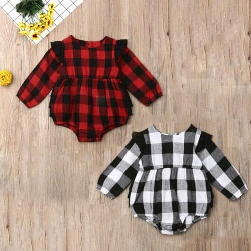 0-18M Baby Girl Outfit Long Sleeve Bodysuit Plaid Xmas Clothes Casual Autumn Outfits