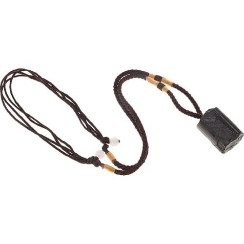 Black Tourmaline Crystal Pendant Necklace - Beaded Chain Necklace Negative