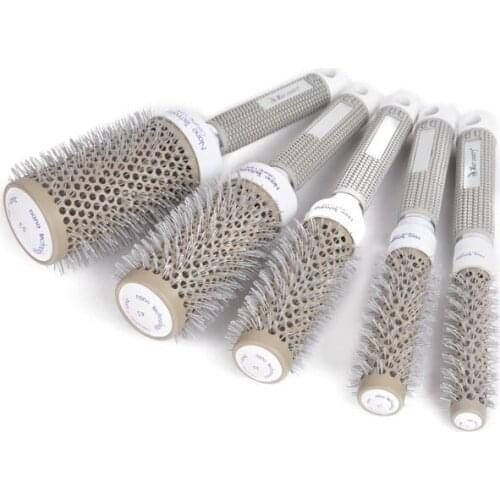 Resale Professional Hair Dressing Brushes High Temperature Resistant Ceramic Iron Round Comb 5 size Hair Styling Tool Hairbrush