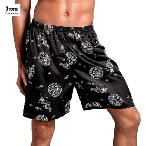Hot Sale Chinese Mens Satin Pajamas Pyjamas Pants Male Casual Lounge Short Pants Vintage Print Sleep Bottoms M L XL 2XL TBG0613