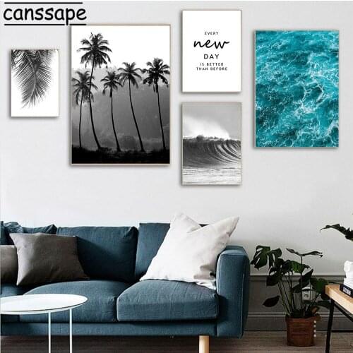 Black And White Print Ocean Poster Palm Tree Art Prints Landscape Canvas Painting Nordic Posters And Prints Living Room Decor