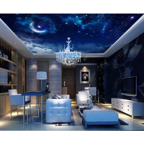 Custom ceiling wallpaper murals Night sky stars moon zenith mural ceiling mural wall papers for living room decoration
