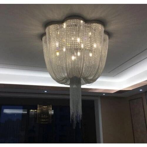 Post-modern luxury tassels aluminum chain ceiling lamp living room bedroom stainless steel chain crystal chandeliers led lamps