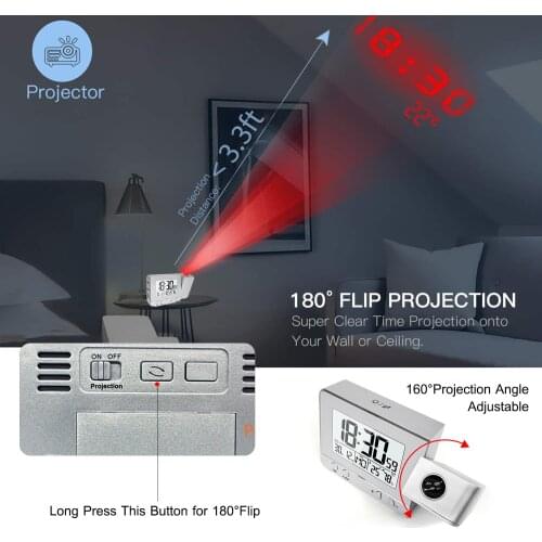 Projection Alarm Clock for Bedroom with Thermometer Hygrometer Digital Clock Project Ceiling Clock Dimmable LED Electronic Clock