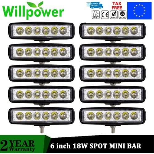 Willpower 10PCS 6 inch 18W Offroad LED Work Light Mini Spot Fog Lamp LED Driving Lights for 4x4 ATV 4WD SUV Moto Boat 12V 24V