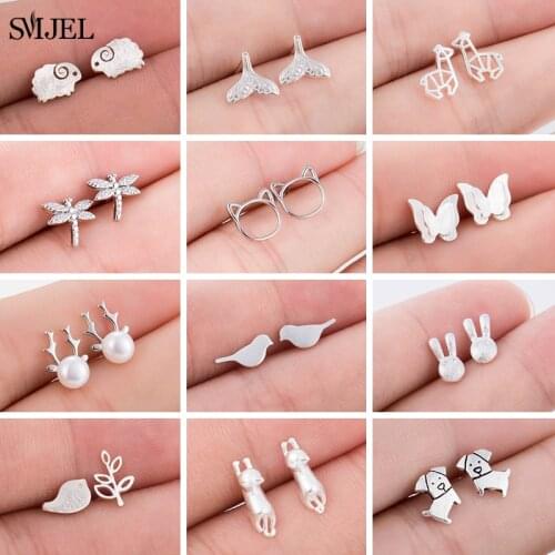 Newest Small Cartoon Animal Earrings for Women Girls Minimalist Pearl Cat Crane Sheep Dragonfly Earings Jewelry Dog Studs