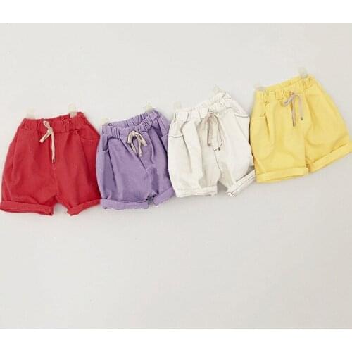 2020 Summer New Korean Childrens Clothing Boys and Girls Solid Color Strap Shorts Cute Casual Pants