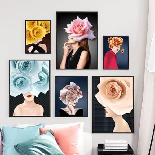Modern Abstract Flower Figure Picture Canvas Painting Wall Art Poster and Print Nordic Fashion Lady Home Decor for Living Room