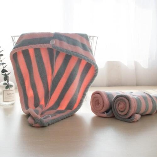 Dry Hair Hat Turban Women Girls Ladies Cap Bathing Drying Towel Head Wrap Hat Quick-drying Coral Velvet Stripe Shower Cap AT216