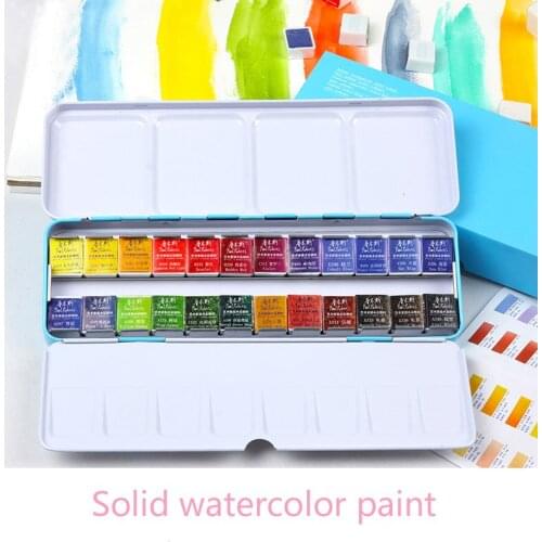High QualitySolid Watercolor Paint Set Iron Box Bright Color Portable Watercolor Pigment Set for Art Drawing Supplies