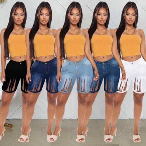 Shorts Women Harajuku Spot Europe United States womens Fashion Tall Waist Hole Cowboy Pants Shorts Jeans Feminino WYM9048