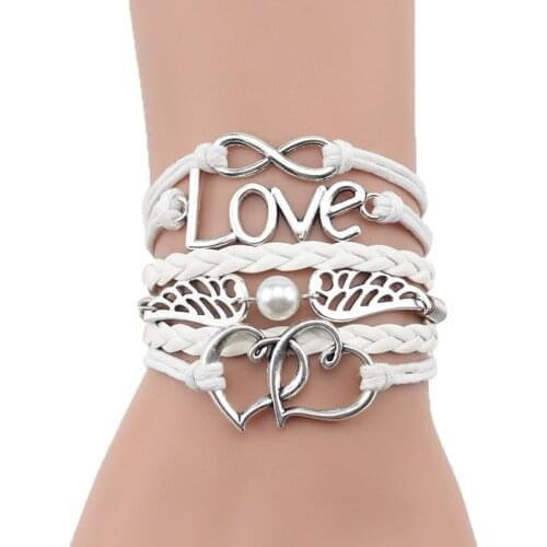 Heart Infinity love wing owl briad best friend charm bracelet leather wrap handmade women bracelets & bangles for women jewelry