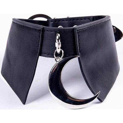 Women PU Leather Choker Necklace Adjustable Harajuku Goth Moon Pendant Black Punk Buckle Torque Necklaces Collars Girl Jewelry