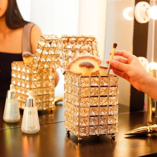 Home Decor Crystal Makeup Brush Storage Box Rhinestone Organize Holder Jewelry Boxes with Cover