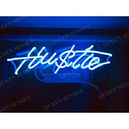 14“ Hustle Blue Acrylic Custom Neon Light Lamp Sign Beer Bar Handmade Real Glass Decorate Home Wall Room Windows Tube Artwork
