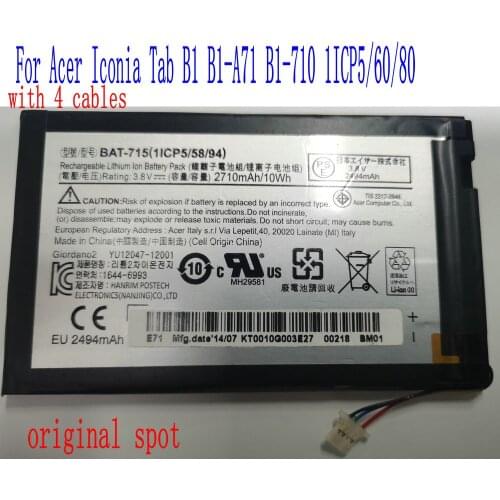 3.8V New High Quality 2640mAh BAT-715 (with 4 cables) Battery For Acer Iconia Tab B1 B1-A71 B1-710 1ICP5/60/80 Tablet PC