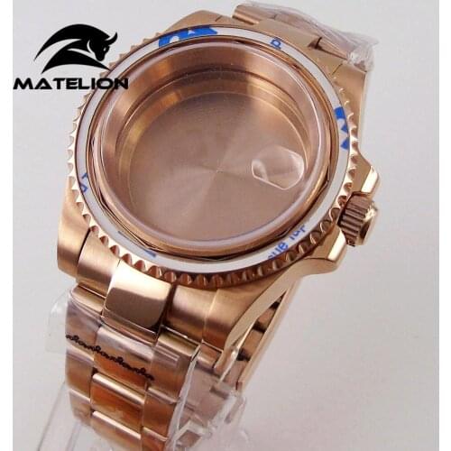 40MM Rose Golden Sapphire glass Watch Case For NH35 NH36 Miyota 8215 ETA 2836 Mingzhu2813 Movement Oyster Band Glide Lock Buckle