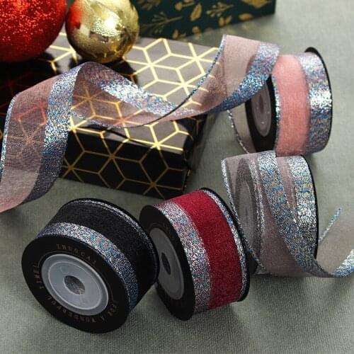 5M Gift Flower Wrapping Sequin Voile Ribbon Onion Taffeta Lined Organza Tape for Craft Hair Bow Wedding Baking Decor Accessory
