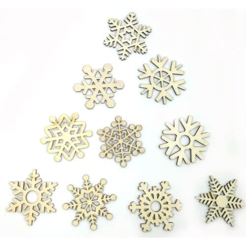 ANGRLY 10PCS Wooden Snowflake Artificial Cards for Wedding Christmas Tree Party Decoration Home Decor Supplies Favors and Gifts