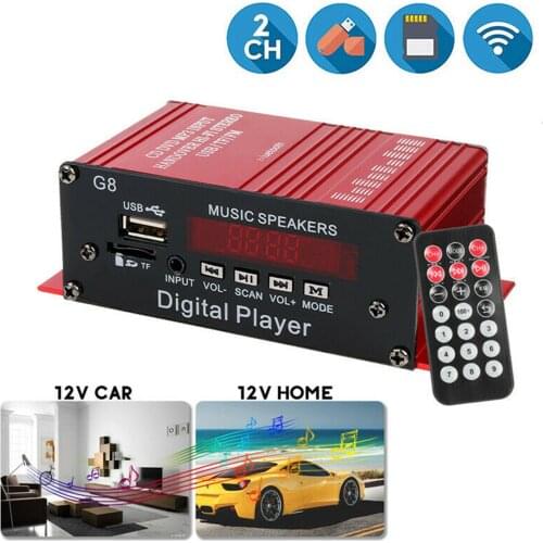 Bluetooth Stereo Audio 2 Channel Amplifier Receiver Integrated Amp with AUX IN, FM, USB ,TF Cards, U Disk DC 12V