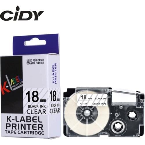 CIDY 10pcs XR-18X Compatible Label Tape for Casio label maker XR18X XR 18X 18mm Black on Clear Ribbon Cassette FOR KL-60-l KL120