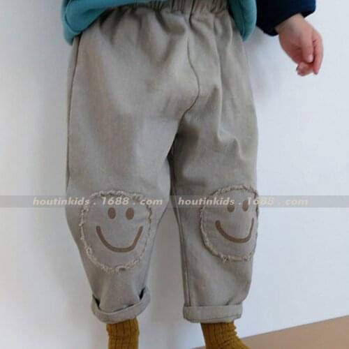 Childrens Korean Autumn New Baby Trousers Loose Baby Boys Cartoon Smiley Print Baby Casual Pants Kids Clothes Boys Pants 2-7Y