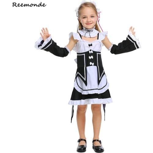Re Zero Kara Hajimeru Isekai Seikatsu Ramu RAM Remu REM Maid Apron Dress Kids Children Girl Outfit Uniform Anime Cosplay Costume