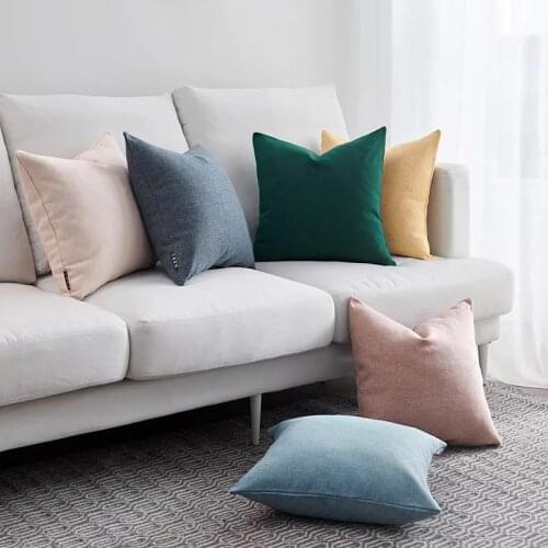Home Decorative Solid Cushion Cover Nordic Cotton Pillow Case Blue Grey Beige Dark Coffee Red Thick for Home Sofa Bed 45x45cm