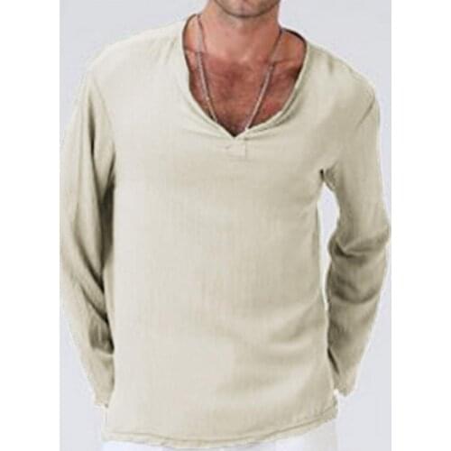 Mens Long Sleeve T Shirts Cotton Casual Breathable Comfortable Shirt V Neck Fashion Style Solid Male Loose mens T Shirts