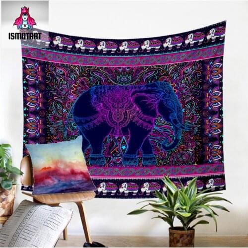 Elephant by Ismot Esha Tapestry Hippie Wall Hanging Psychedelic Bedspreads Flower Bohemian Wall Carpet Eyes Tapisserie 130x150cm