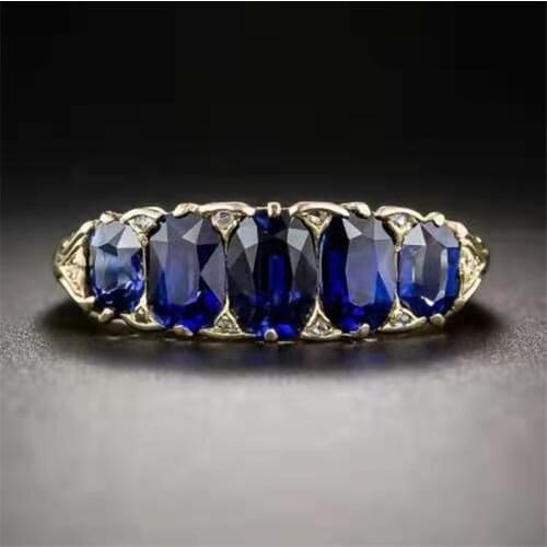 Exquisite Royal Blue Zircon Wedding Ring For Women Oval Crystal Fashion Rings Jewelry Hand Accessories Size 5-11