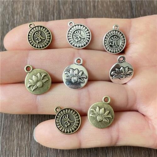 JunKang 20pcs charm religious symbols lotus pattern pendant necklace bracelet DIY handmade jewelry wholesale connections