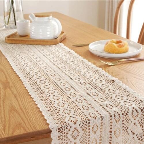 Lace Wedding Table Runners Kitchen Dining Room Supply Hollow White Knitted Decorations 140cm 160cm 180cm Tablecloth