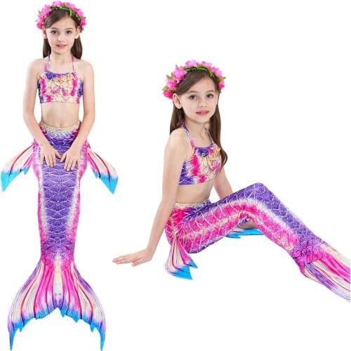 Girls Bikini Mermaid Swimsuit Three-piece Mermaid Tail Swimwear Kid Swim Clothes Dress Swimming Hot Spring Mermaid Swimsuit