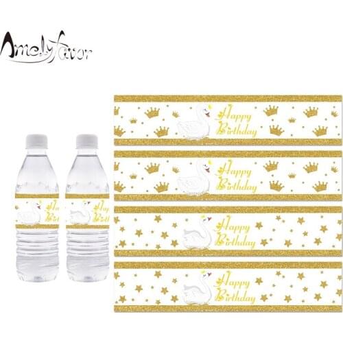 Swan Water Bottle Label swan Bottle Wrappers Kids Birthday Party Supplies Decoration swan Baby Shower