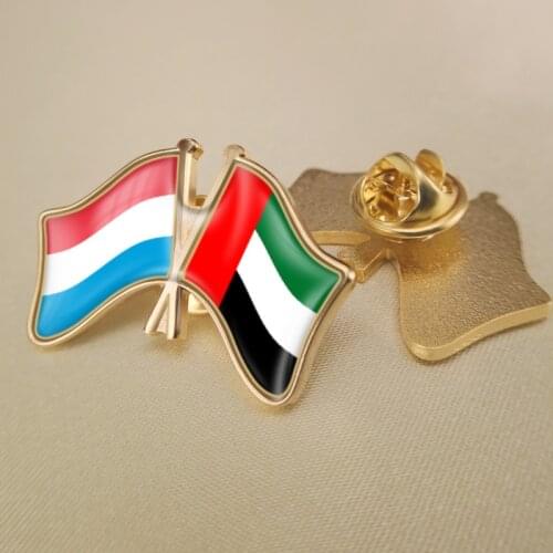 Luxembourg and United Arab Emirates Crossed Double Friendship Flags Lapel Pins Brooch Badges