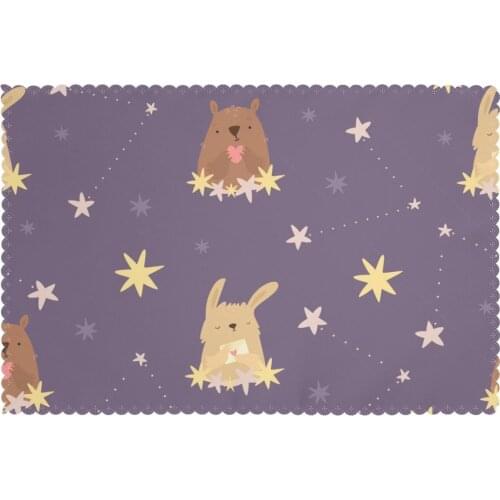 Set of 6 Cosmic Bear Hare Constellations Placemats for Dining Table Place Mat in Kitchen Accessories Cup Wine Mat