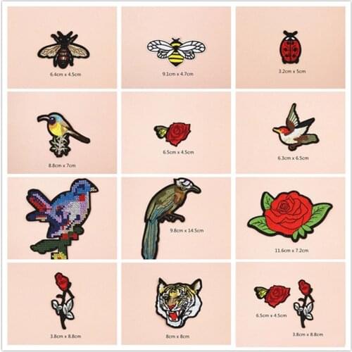 Tiger Bird Bee Flower Patches Cap Shoe Iron On Embroidered Appliques DIY Apparel Accessories Patch Clothing Fabric Badges BU122