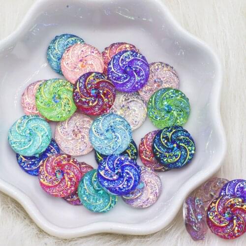 New 40pcs 12mm colorful rotating windmill round crystal gemstone flat back resin rhinestone diy Decoration button jewelry crafts