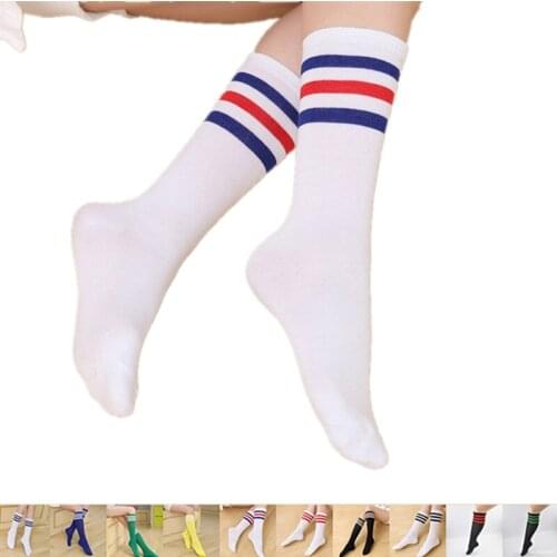 New Couple Kawaii Striped Middle Tube Long Socks Ladies Girls Knee Socks Womens Sock Body Cute Thigh High Knee High Socks Women