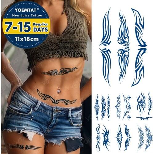 Semi-permanent Tattoos Body Art Water Transfer Temporary Tattoo Sticker Maori Mermaid Tatoo Arm Fake Dolphin Line Tatto Women