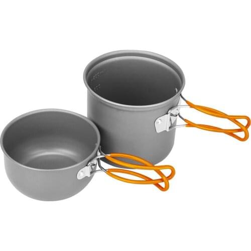 Portale Camping Cookware Set Outdoor Tableware Cooking Travel Cutlery Utensils Pot Pan Hiking Picnic Tools Orange Handle