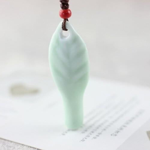 Simple Necklace Leaf Whistle Pendant Ceramic Beads Charm Chokers Necklaces For Women Men Ethnic Jewelry Rope Chain Adjustable