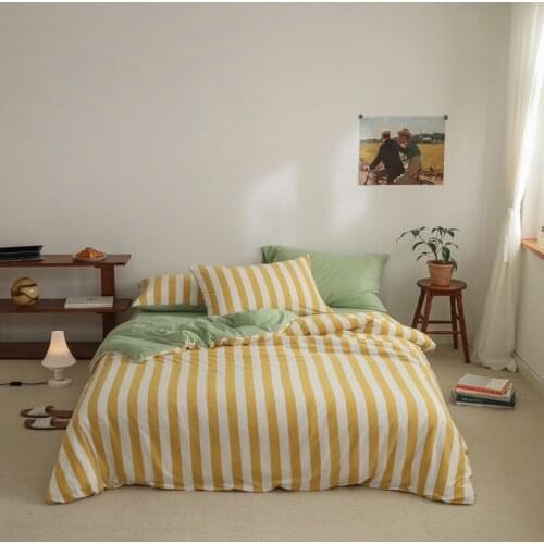 Spring and summer knitted cotton plain Korean floral four-piece set, pure cotton Tianzhu cotton naked sleeping bedding set