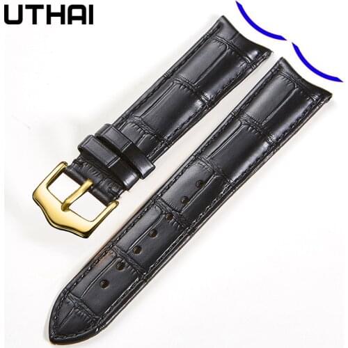 UTHAI F09 Genuine Leather Watchband Curved Interface Bamboo Pattern Buckle Business 19mm 20mm 21mm 22mm 24mm Retro Watch Strap