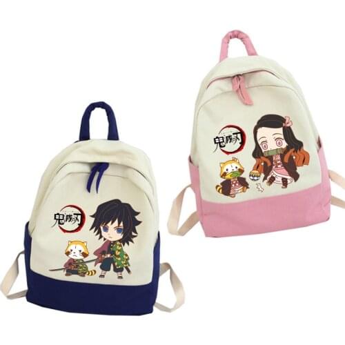 Demon Slayer Kimetsu No Yaiba Backpack Canvas Shoulders Bag Cosplay Kamado Tanjirou Fashion Travel Notebook Students Bags