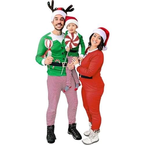 Family Matching Outfits Christmas Pajamas Set Parents-Child Sleepwear Mom Dad Kids Long Sleeve Round Neck Top and Pants Set 2020